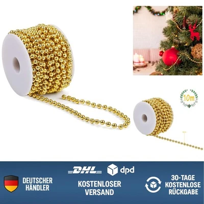 Perlenkette Gold 10m Weihnachtsbaum Deko Perlengirlande Hochzeit Party Basteln - Bild 1 von 4