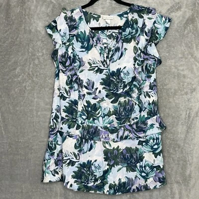 Ava & Viv 3X Shirt Top Blue Floral Flower Sleeveless Keyhole V Neck Zipper - Image 1 of 4