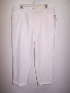 New! Dressbarn Slim Leg White Cropped Pants, Fully Lined, Pockets - Size 14 - Picture 1 of 2
