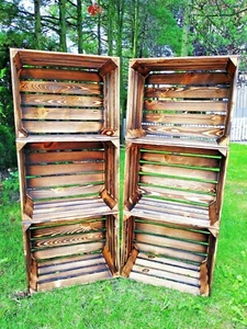12 x NEUE GEFLAMMTE OBSTKISTEN WEINKISTEN HOLZKISTEN APFELKISTEN REGAL TISCH - Bild 1 von 8