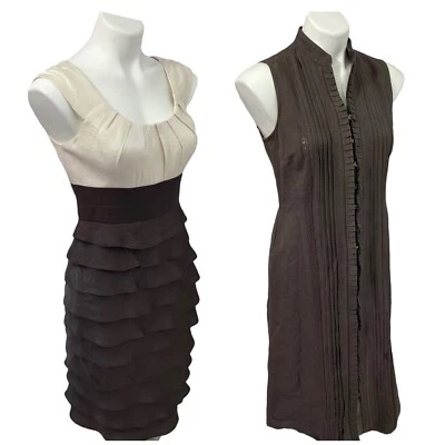 Charter Club Dress Womens Size 4 Brown Shutter Pleat Pintuck Lace Work Office - Image 1 of 4