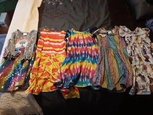 Lot of 5 Girls Dresses Size 6/7 (L) - Flamingos/Rainbow/Disney - Picture 1 of 7