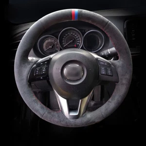 Cubierta de volante de coche de gamuza negra cosida a mano para Mazda CX-5 ATENZA Axela 6 - Imagen 1 de 9