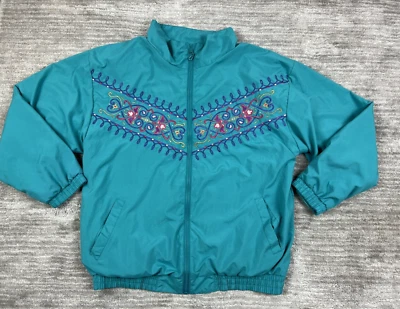 Chaqueta deportiva Adolfo vintage para mujer grande azul cremallera completa bordada Foto 1 de 4