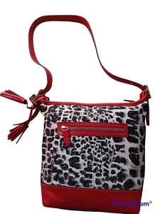 Coach Bag Legacy Duffle Bag Leather Leopard Dot, Red, White New - Picture 1 of 2