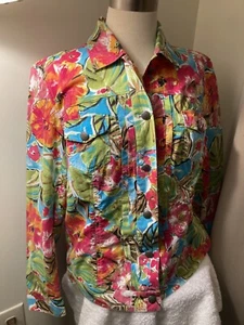 Chico’s Size 1 Boho Bright Bold Spring summer lightweight Jacket Button Front - Picture 1 of 18