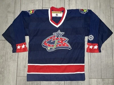 Columbus Chaquetas Azules Hockey CCM Cosido Jersey Juvenil Talla Grande Usado Foto 1 de 4