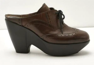 MARNI Mujer Cuero Marrón Brogue Cordones Oxford Plataforma Slip-On Zuecos 8-38 - Imagen 1 de 6