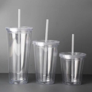 350/500/650ml Tumbler Cup With Straw Reusable Double Walled Iced Cold Drink Mug - Picture 1 of 18