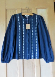 BNWT BODEN Marina Embroidered Jersey Shirt Top SZ 10, Navy - Picture 1 of 6
