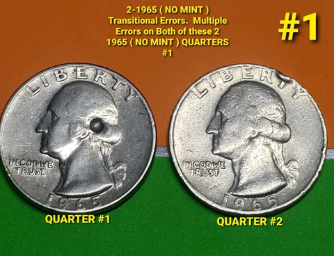 1965 Quarter No Mint Mark RARE  ERRORS Lot Of 2. HEAVY STRIKING ERRORS & DDO DDR Cover
