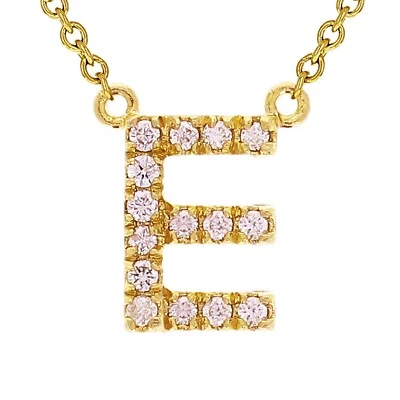 Collar Colgante Oro Amarillo Blanco o Rosa 14k Diamante Inicial Letra E 18" Foto 1 de 4