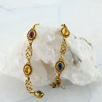 Georg Jensen 18K Multicolor Stone Bracelet no. 252, 7 inches length Circa 1980 * - Image 1 of 4