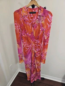 Auth VERSACE Palms Midi Dress Floral Fuchsia Orange Sz IT46/Used - Picture 1 of 24