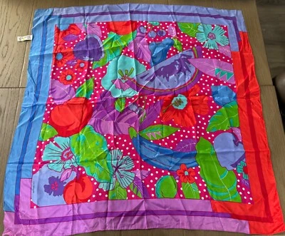 Vintage Liz Claiborne  "Polka Dot Multi Floral" Silk Scarf  Japan - Image 1 of 4