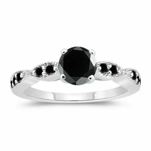 AAA 2.71 ct black Moissanite solitaire & accent sterling silver wedding ring - Picture 1 of 1