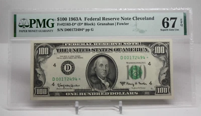 PMG 67EPQ 1963A $100 Fr#2163-D Federal Reserve of Cleveland Star Note [084GRA] - Image 1 of 4