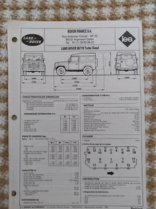 Land Rover 90 110 2.5 Td Turbo Diesel Fiche Technique Regla tech 1990 - Picture 1 of 3