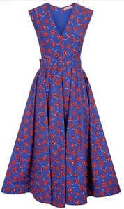 Alice + Olivia Dot Drop Shoulder Midi Flare Dress Floral Blue Size 2 NWT - Picture 1 of 12