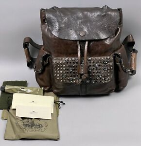 CAMPOMAGGI Teodorano Small Backpack Brown Leather Studded Drawstring NWT