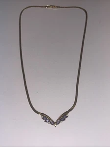 Avon Signed Faux Amethyst/Tanzanite Chevron Necklace wGoldtone Herringbone Chain - Picture 1 of 18