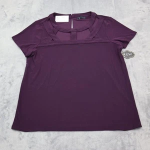 AUW Shirt Womens L Purple Round Neck Loop Short Sleeve Breathable Blouse - Picture 1 of 18