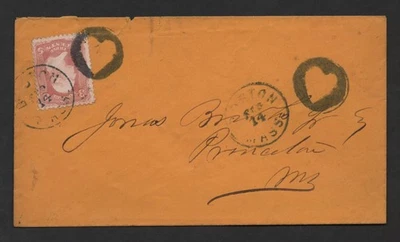 US 1860s FEB 14 DATESTAMP BOSTON MA HEART FANCY CANCELS ON COVER - Image 1 of 2