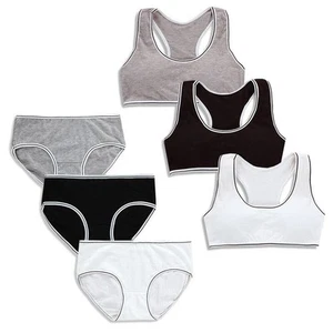 Girls Crop Top First Bra Knickers Brief Set Underwear Bralette Plain 8-16 Years - Picture 1 of 9
