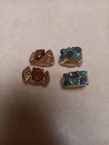 Vintage Earrings Clip On 2 Pair Green/Blue Stones , Brown Stones - Picture 1 of 8