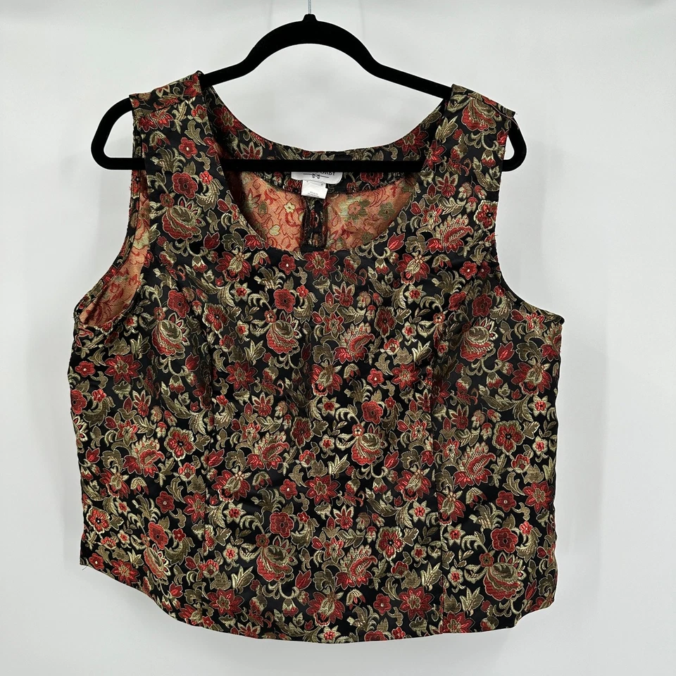 Top sin mangas Miss Dorby para mujer brocado talla 18 metálico floral barroco Y2K Foto 1 de 4