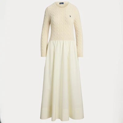 Polo Ralph Lauren Cable-Knit Poplin Dress In Cream Fit & Flare - Women's Size S - Image 1 of 4