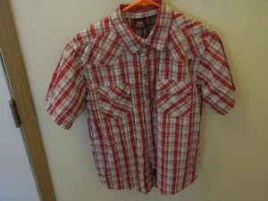 Wrangler Boys XL 16-18 Short Sleeve Red Plaid Pearl Snap Button Western Shirt - Picture 1 of 4