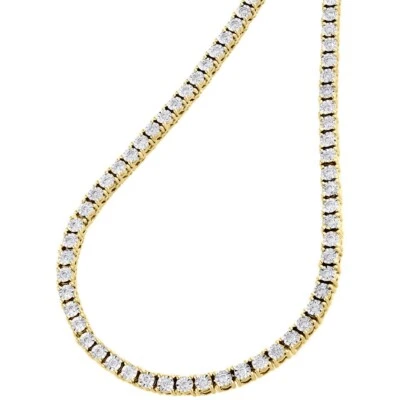 Collar de cadena de tenis de 3 mm de oro amarillo de 10 k de diamantes naturales de 2,50 quilates para hombre de 22 pulgadas Foto 1 de 4
