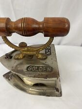 Antique Coal Burning Flat Iron 1900 Provenance Golden No. 3 Chrome Brass Handle