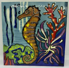 Vintage Seahorse Art Tile Wall Hanging Stand By Ian Weinberg Toronto Canada