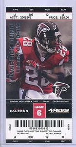 Atlanta Falcons San Francisco 49ers Full Ticket 11/4/07 Warrick Dunn - Picture 1 of 1