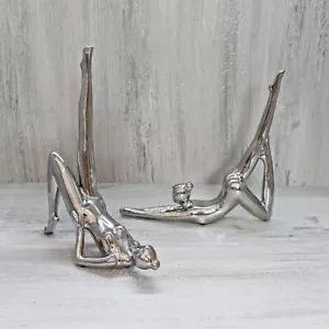 Chrome Ceramic Yoga Lady Sculpture NEW Boxed Gift Home Display Piece Statue - Picture 1 of 5