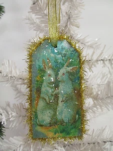Shabby Chic Decoupage Easter Bunny Rabbit Ornament (C) - Picture 1 of 6