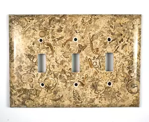 SPIRAL FOSSIL MARBLE - Triple Toggle Switchplate (Sm17) Natural Stone Décor - Picture 1 of 1