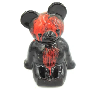 Canuck Pottery Teddy Bear Bank Brown Orange Lava Drip Glaze Vintage Coin Piggy - Picture 1 of 10
