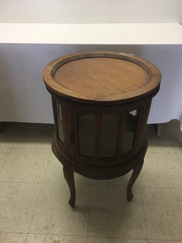 Solid Mahogany Victorian Round Curio Display Cabinet . 2 Door H 30in. D 19in Cover