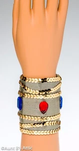 Egyptian Wristbands Gold Lame' & Sequin Jeweled Wrap Around Costume Accessory - Picture 1 of 1