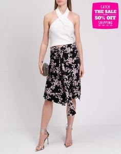 RRP€582 PACO RABANNE Wrap Skirt FR36 US4 UK8 S Black Floral Stretch - Picture 1 of 7