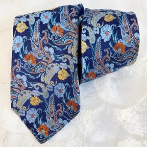 Allea Milano Handmade Italian Silk Mens Tie Blue Orange Green Paisley Floral 59” - Picture 1 of 15
