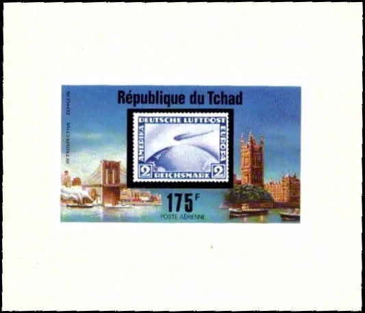 Chad 175f Zeppelin Retrospectiva Correo Aéreo Alemán Reimpresión Hoja de Recuerdo MNH Foto 1 de 1