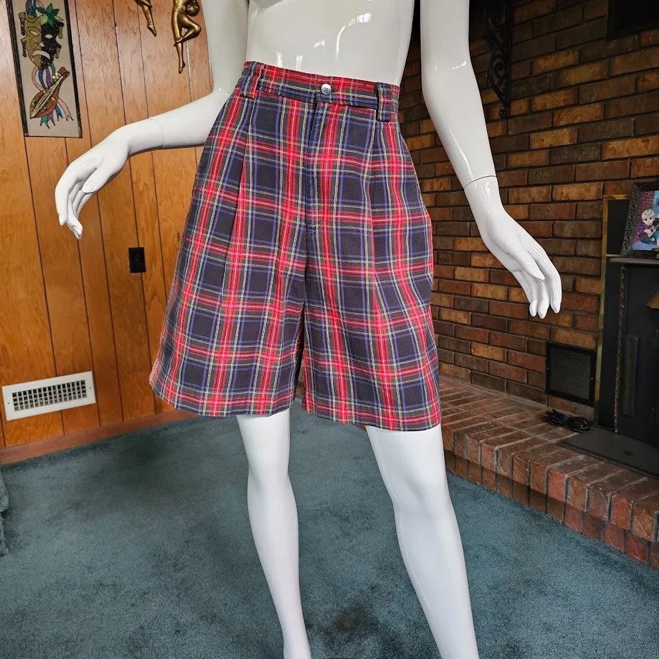 Bermudas Academia de Colección Años 80 90 Gap Cintura Alta Preppy Punk Plisadas a Cuadros S Foto 1 de 4
