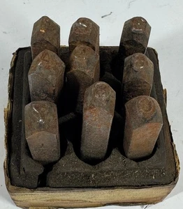Schmidt 43 HI LOY Vintage 9 Piece 1/4" Metal Number Stamp Punch Set w/ Tray 0-8 - Picture 1 of 6