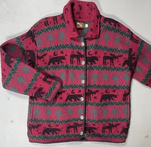 Alps Fine Womens Apparel Cardigan Sweater Coat Sz L 100% Wool USA Made Red Moose - Picture 1 of 7