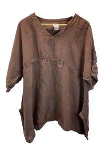 Match Point USA S-LG Brown Linen Tunic Top Lagenlook short sleeve Boxy oversized - Picture 1 of 12