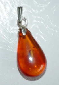 COLGANTE HECHO A MANO ÁMBAR LÁGRIMA GOTA VINTAGE GENUINO PLATA ESTERLINA ÁMBAR AA - Imagen 1 de 9
